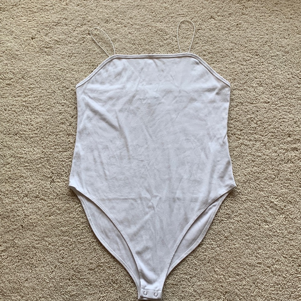 White ribbed bodysuit tank/spaghetti thin straps